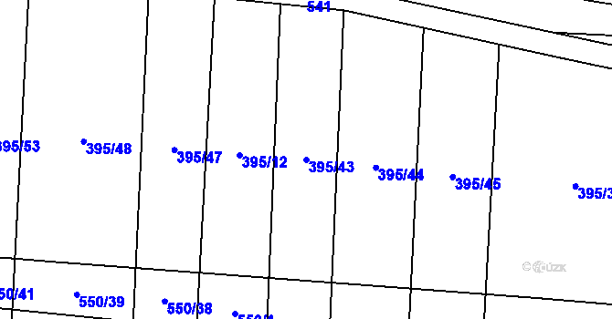 Parcela st. 395/43 v KÚ Boharyně, Katastrální mapa