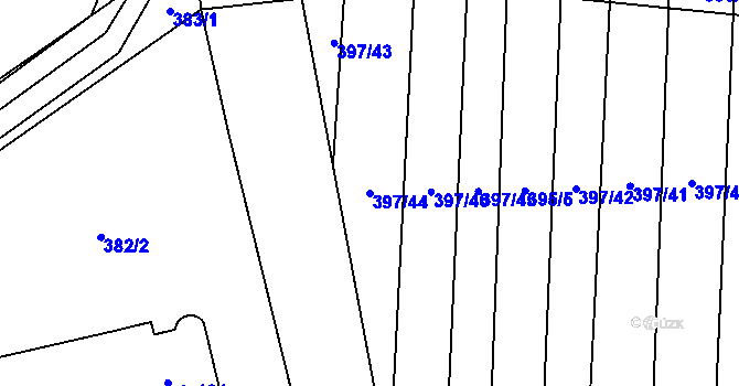 Parcela st. 397/44 v KÚ Boharyně, Katastrální mapa