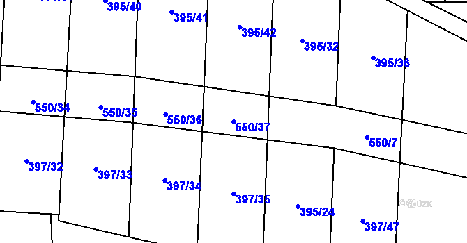 Parcela st. 550/37 v KÚ Boharyně, Katastrální mapa