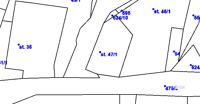 Parcela st. 47/1 v KÚ Boharyně, Katastrální mapa
