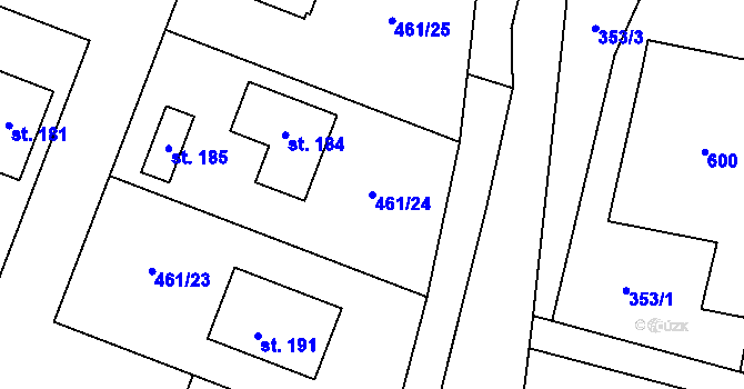 Parcela st. 461/24 v KÚ Boharyně, Katastrální mapa
