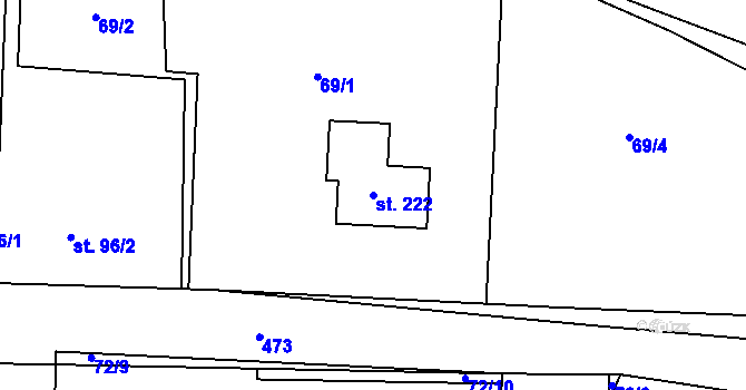 Parcela st. 222 v KÚ Boharyně, Katastrální mapa