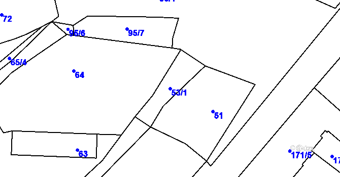 Parcela st. 53/1 v KÚ Puchlovice, Katastrální mapa