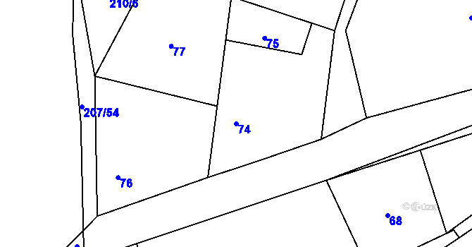 Parcela st. 74 v KÚ Puchlovice, Katastrální mapa