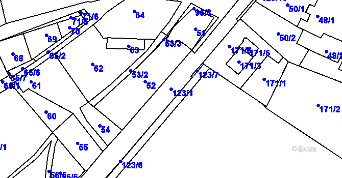 Parcela st. 123/1 v KÚ Puchlovice, Katastrální mapa