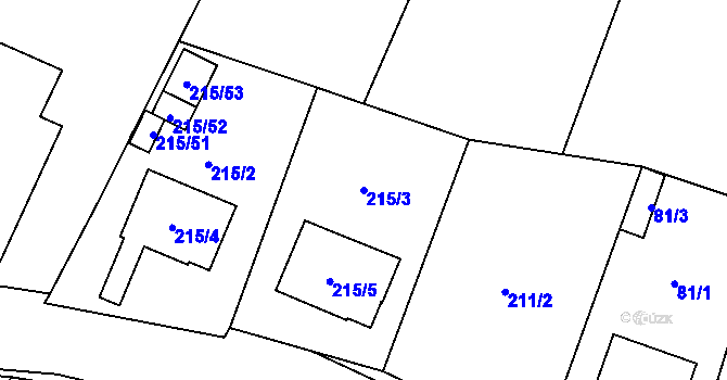 Parcela st. 215/3 v KÚ Puchlovice, Katastrální mapa