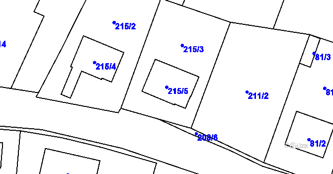Parcela st. 215/5 v KÚ Puchlovice, Katastrální mapa