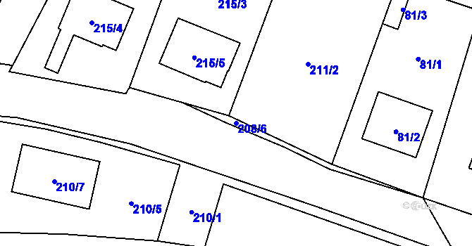 Parcela st. 208/6 v KÚ Puchlovice, Katastrální mapa