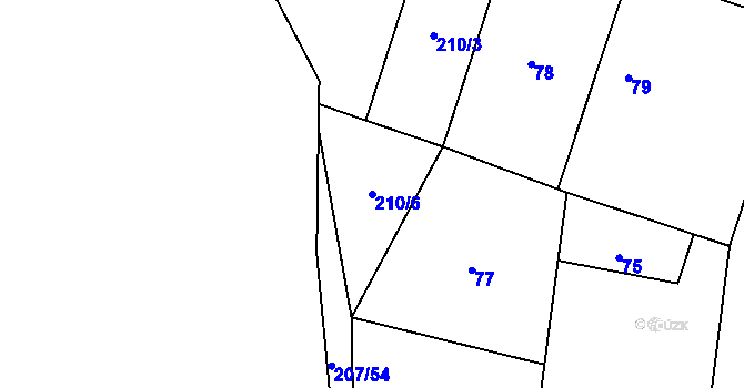 Parcela st. 210/6 v KÚ Puchlovice, Katastrální mapa