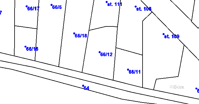 Parcela st. 66/12 v KÚ Bohaté Málkovice, Katastrální mapa