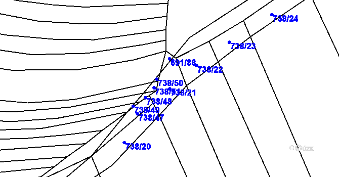 Parcela st. 738/21 v KÚ Bohaté Málkovice, Katastrální mapa