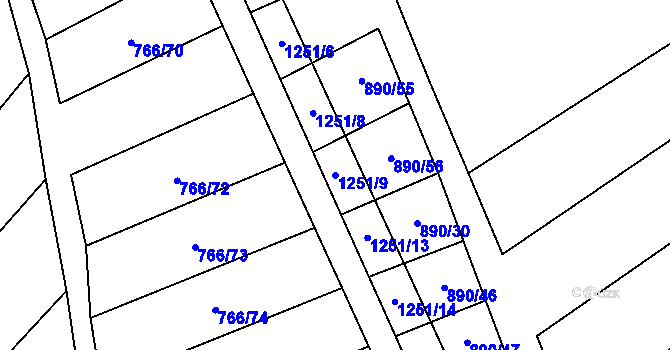 Parcela st. 1251/9 v KÚ Bohaté Málkovice, Katastrální mapa