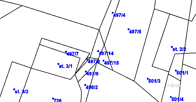 Parcela st. 497/14 v KÚ Bohatice u Zákup, Katastrální mapa