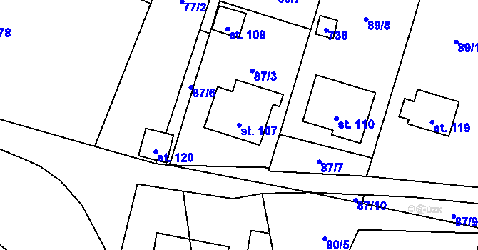 Parcela st. 107 v KÚ Bohatice u Zákup, Katastrální mapa