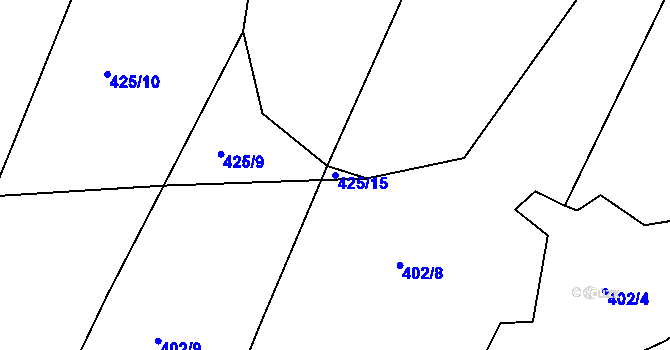 Parcela st. 425/15 v KÚ Bohdalec, Katastrální mapa
