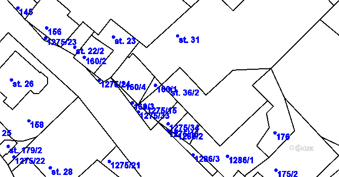 Parcela st. 36/2 v KÚ Bohdalec, Katastrální mapa