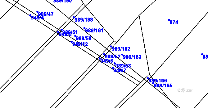 Parcela st. 989/52 v KÚ Bohdalec, Katastrální mapa