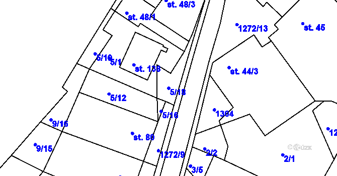 Parcela st. 5/18 v KÚ Bohdalec, Katastrální mapa