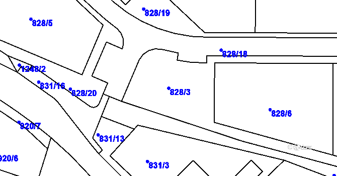 Parcela st. 828/3 v KÚ Bohdalec, Katastrální mapa