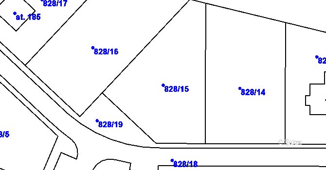 Parcela st. 828/15 v KÚ Bohdalec, Katastrální mapa