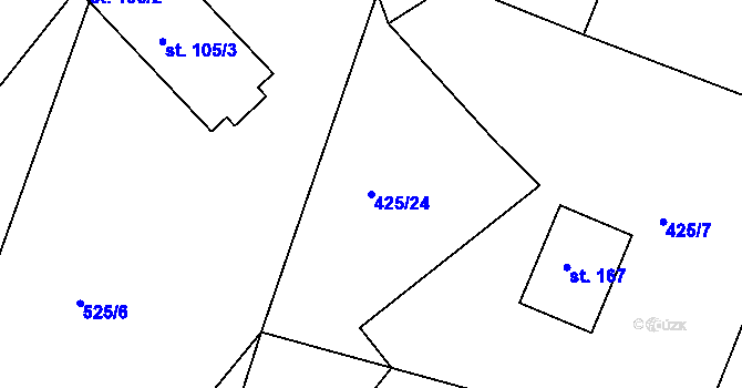 Parcela st. 425/24 v KÚ Bohdalec, Katastrální mapa