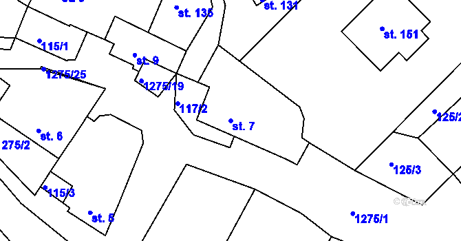 Parcela st. 7 v KÚ Bohdalec, Katastrální mapa