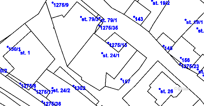 Parcela st. 24/1 v KÚ Bohdalec, Katastrální mapa