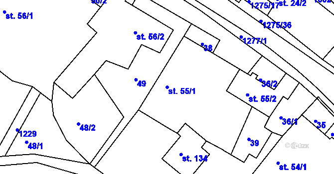 Parcela st. 55/1 v KÚ Bohdalec, Katastrální mapa