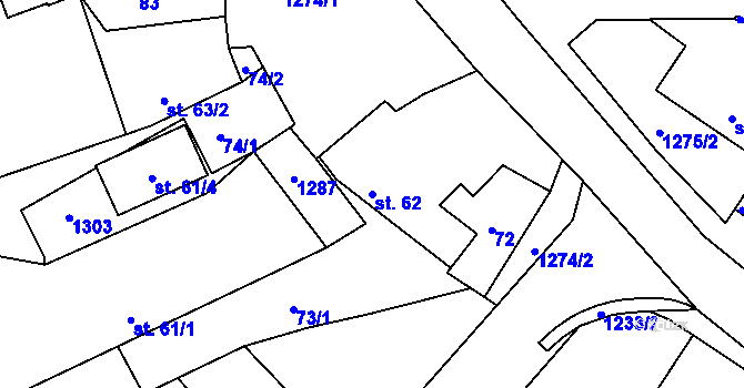Parcela st. 62 v KÚ Bohdalec, Katastrální mapa