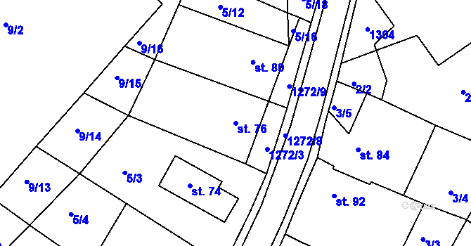 Parcela st. 76 v KÚ Bohdalec, Katastrální mapa