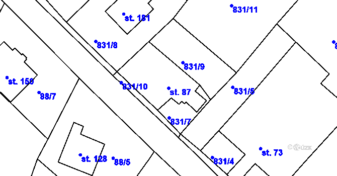 Parcela st. 87 v KÚ Bohdalec, Katastrální mapa