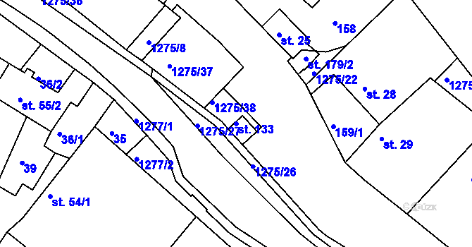 Parcela st. 133 v KÚ Bohdalec, Katastrální mapa