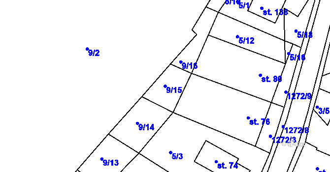 Parcela st. 9/15 v KÚ Bohdalec, Katastrální mapa