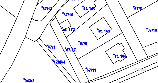 Parcela st. 67/9 v KÚ Bohdalec, Katastrální mapa
