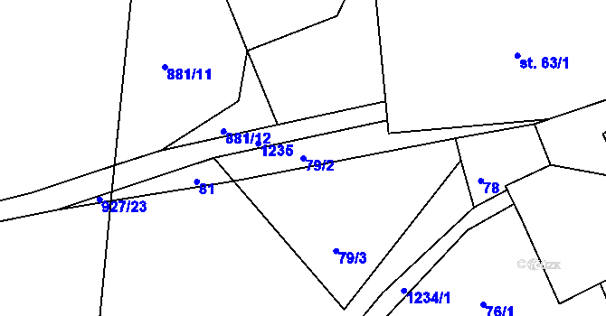 Parcela st. 79/2 v KÚ Bohdalec, Katastrální mapa