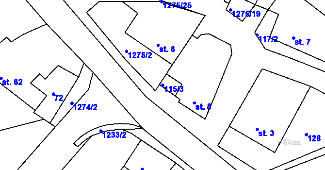 Parcela st. 115/3 v KÚ Bohdalec, Katastrální mapa