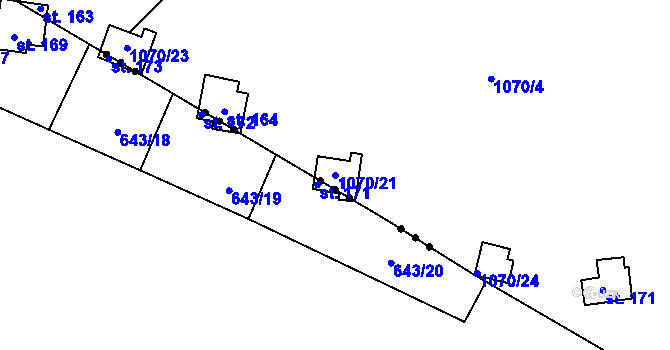 Parcela st. 1070/21 v KÚ Bohdalec, Katastrální mapa