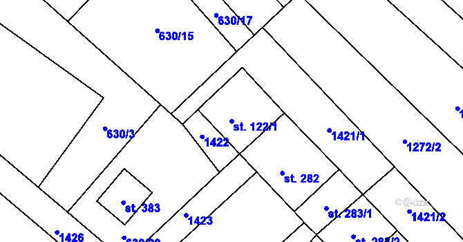 Parcela st. 122/1 v KÚ Bohdalice, Katastrální mapa