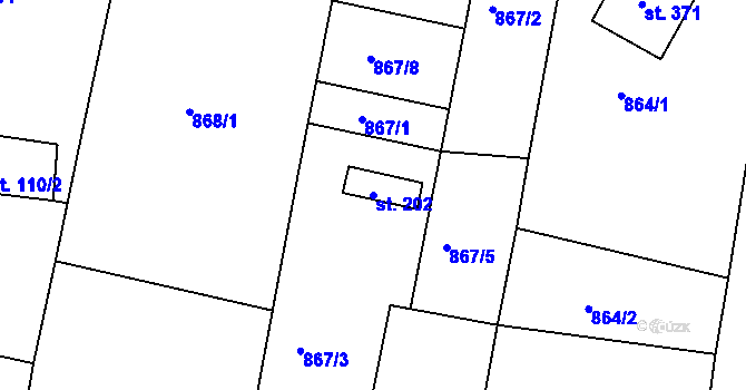 Parcela st. 202 v KÚ Bohdalice, Katastrální mapa