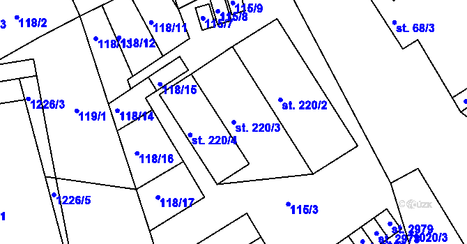 Parcela st. 220/3 v KÚ Bohdalice, Katastrální mapa