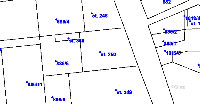 Parcela st. 250 v KÚ Bohdalice, Katastrální mapa