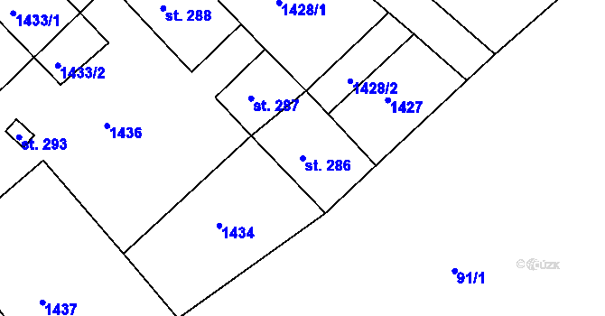 Parcela st. 286 v KÚ Bohdalice, Katastrální mapa