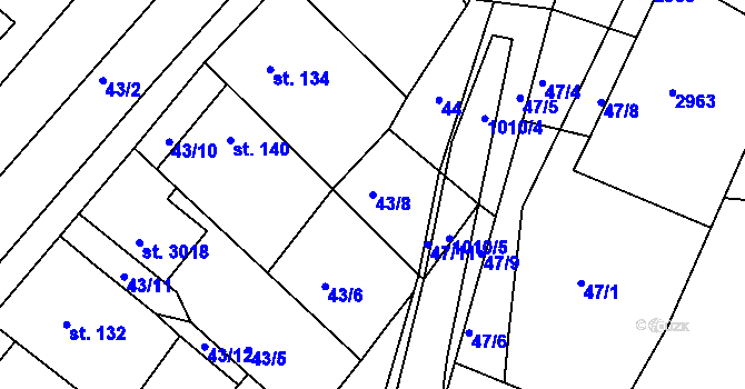 Parcela st. 43/8 v KÚ Bohdalice, Katastrální mapa