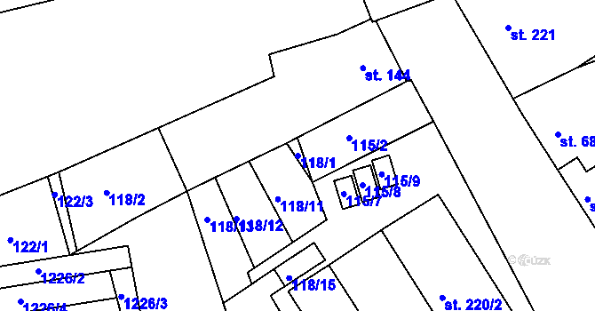 Parcela st. 118/1 v KÚ Bohdalice, Katastrální mapa