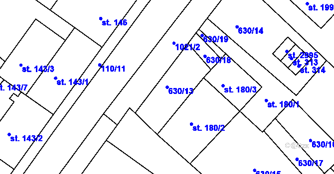Parcela st. 630/13 v KÚ Bohdalice, Katastrální mapa