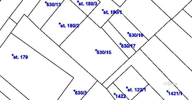 Parcela st. 630/15 v KÚ Bohdalice, Katastrální mapa
