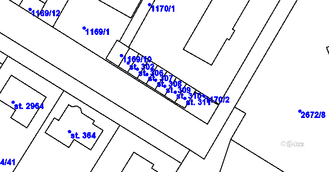Parcela st. 309 v KÚ Bohdalice, Katastrální mapa