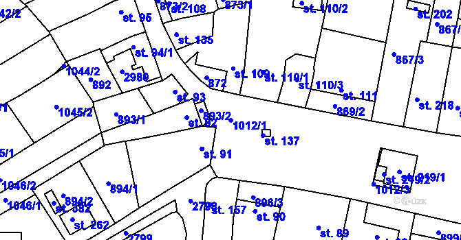 Parcela st. 1012/1 v KÚ Bohdalice, Katastrální mapa