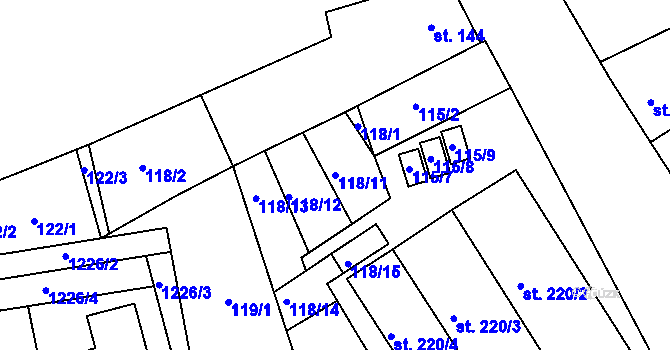 Parcela st. 118/11 v KÚ Bohdalice, Katastrální mapa