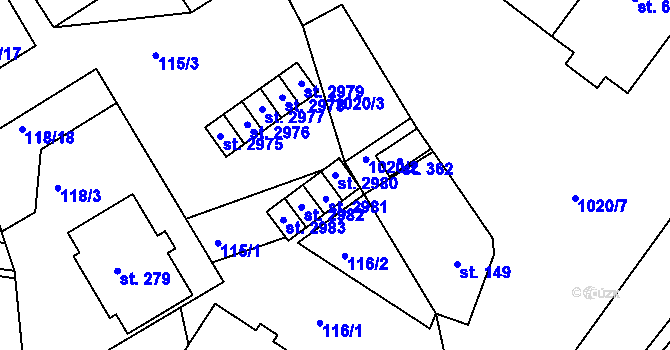 Parcela st. 2980 v KÚ Bohdalice, Katastrální mapa